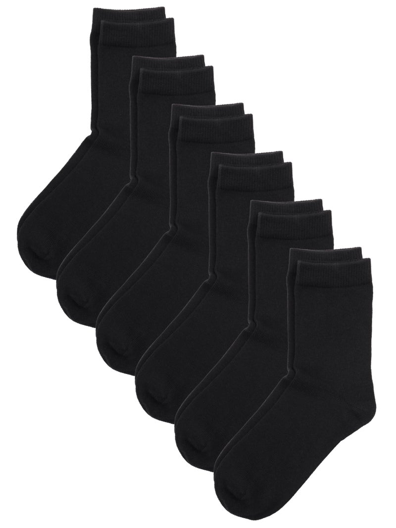 COTTON DAY Unisex Little Kids Youth Boys Girls Soft Cotton Crew Dress Socks Seamless Toe 6 Pack 6-8 years Plain Black M (8) - Image 1